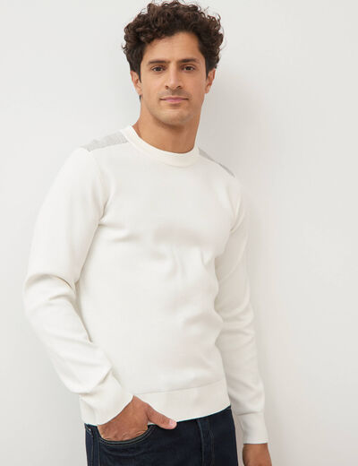 Pull droit fin col rond manches longues ecru homme