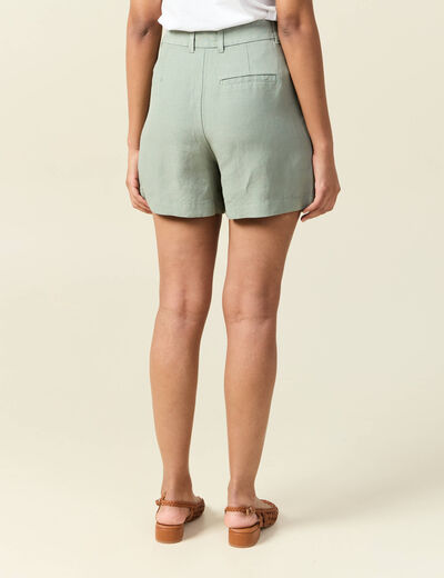 Short droit avec pinces vert kaki femme