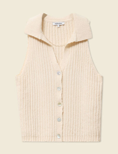 Débardeur tricot sans manches creme femme