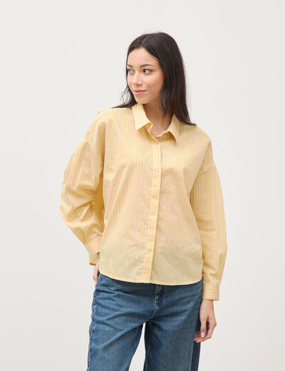 Chemise ample manches longues jaune citron femme