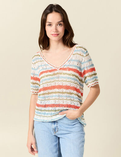Pull manches courtes violet clair femme