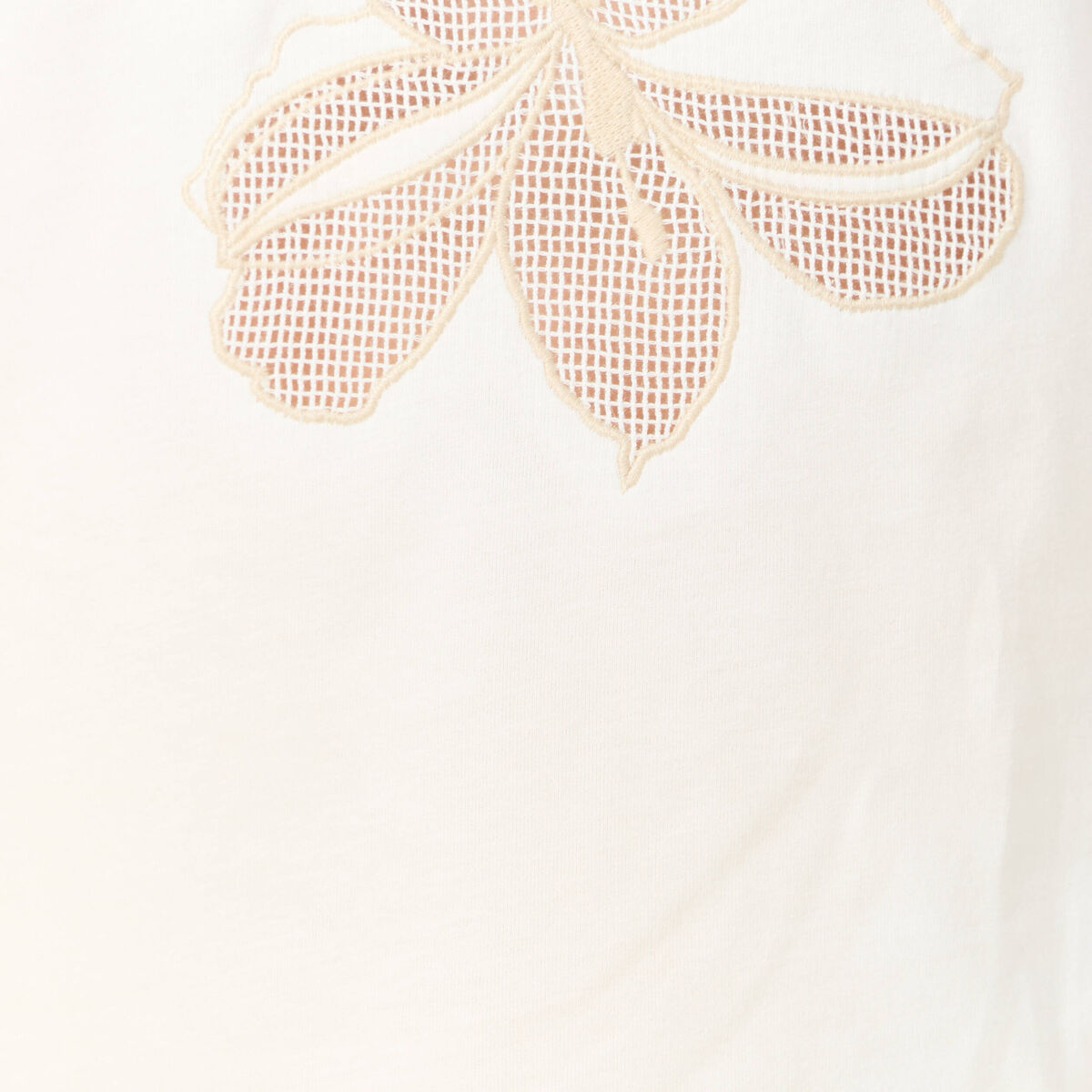 T-shirt manches courtes brodé creme femme