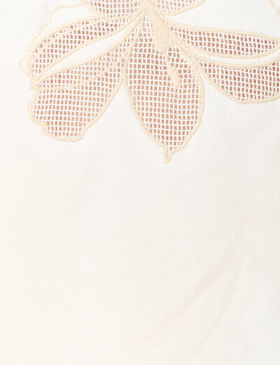 T-shirt manches courtes brodé creme femme