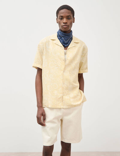 Chemise print&eacute;e manches courtes jaune paille homme