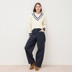 Pantalon coupe regular bleu marine femme