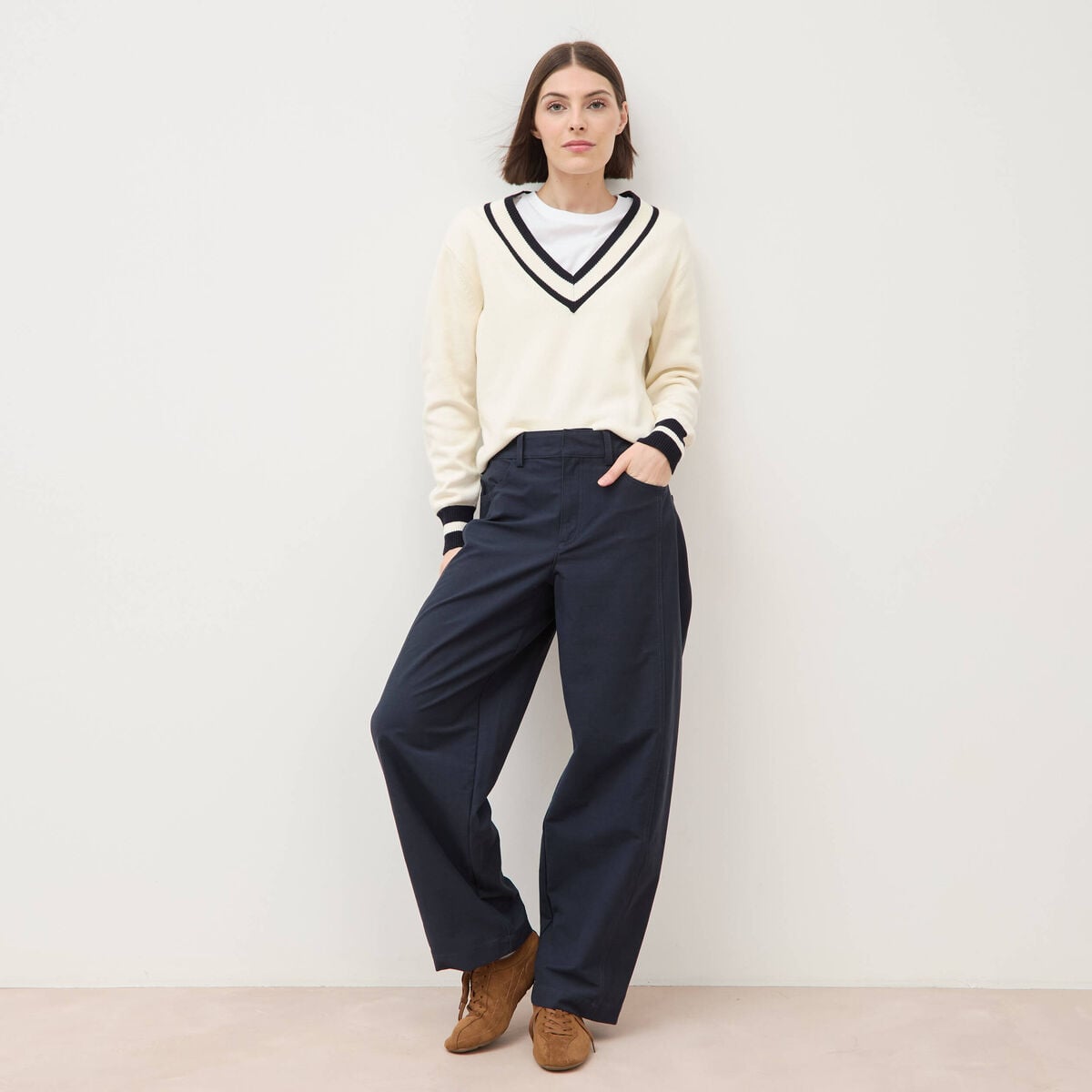 Pantalon coupe regular bleu marine femme