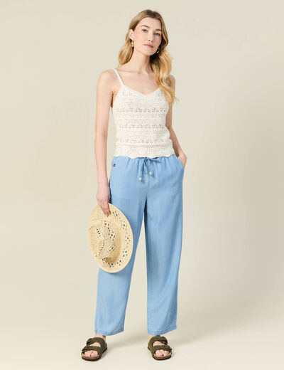 Pantalon jogger droit denim bleach femme