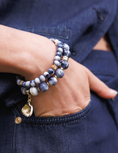 Lot de 2 bracelets bleu fonc&eacute; femme