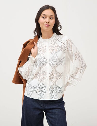 Chemise en dentelle manches longues ecru femme
