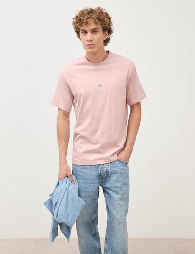 T-shirt droit en coton col ras du cou rose pastel homme