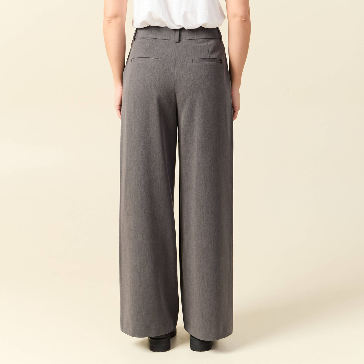 Pantalon large taille haute fluide gris femme