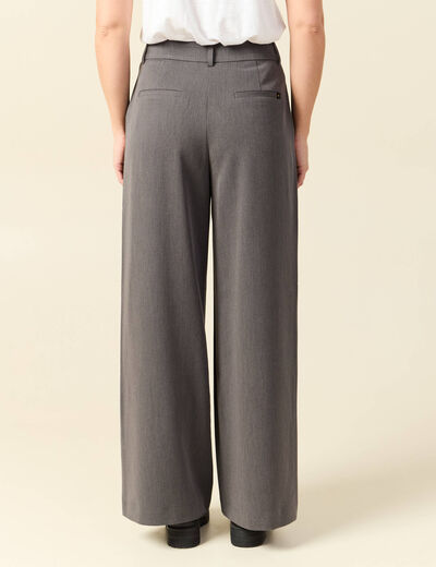 Pantalon large taille haute fluide gris femme