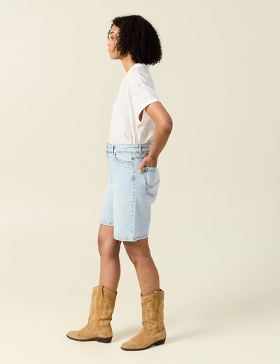 Bermuda droit en jean denim snow bleu femme