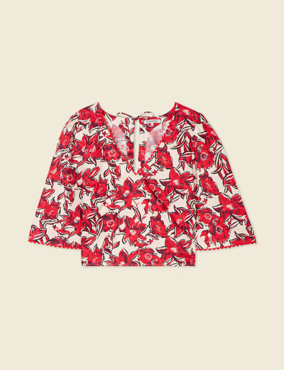 Blouse manches 3/4 rouge femme
