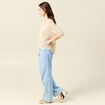 Pull ajour&eacute; col v manches 3/4 creme femme