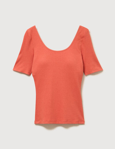 T-shirt ajust&eacute; d&eacute;collet&eacute; manches courtes rouge fonc&eacute; femme