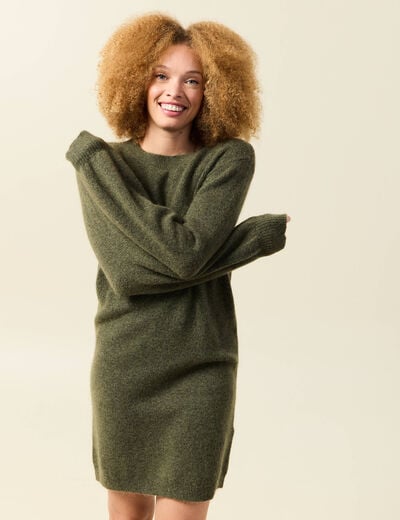 Robe manches longues vert kaki femme