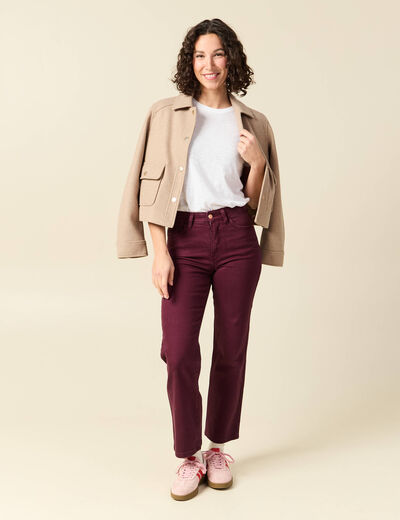 Jeans droit 7/8&egrave;me taille standard bordeaux femme