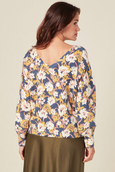 Pull manches longues bleu marine femme