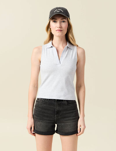 Polo sans manches gris femme