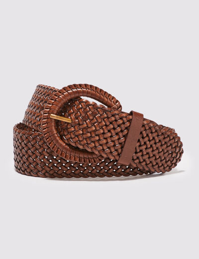 Ceinture tressée en cuir marron femme
