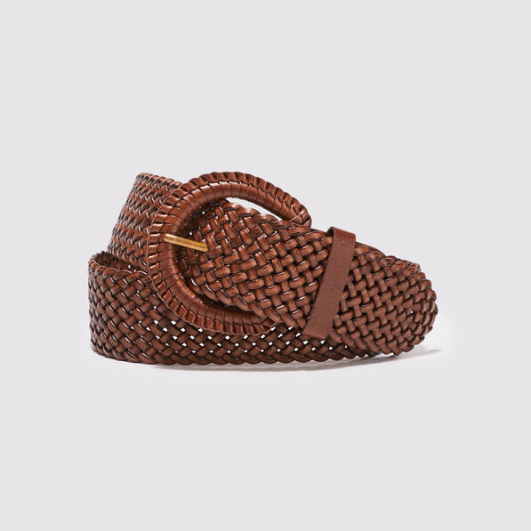 Ceinture tressée en cuir marron femme