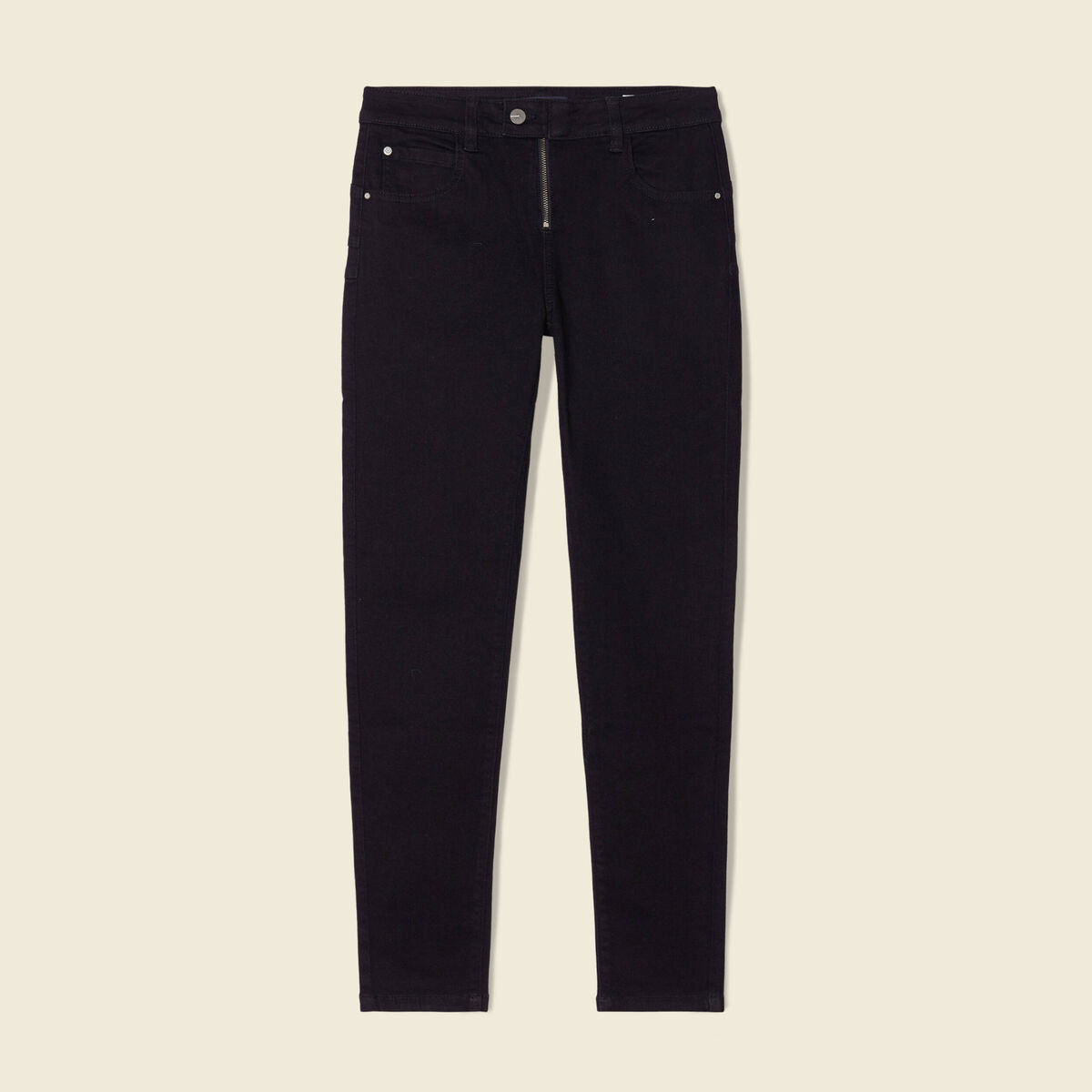 Jeans skinny zipp&eacute; denim noir femme