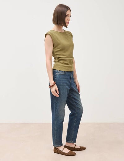 T-shirt ajust&eacute; sans manches vert kaki femme