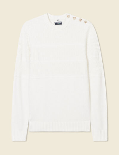 Pull manches longues boutons ecru homme
