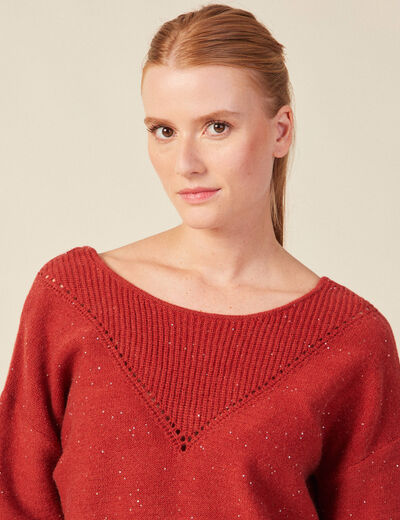 Pull manches longues sequins rouge foncé femme