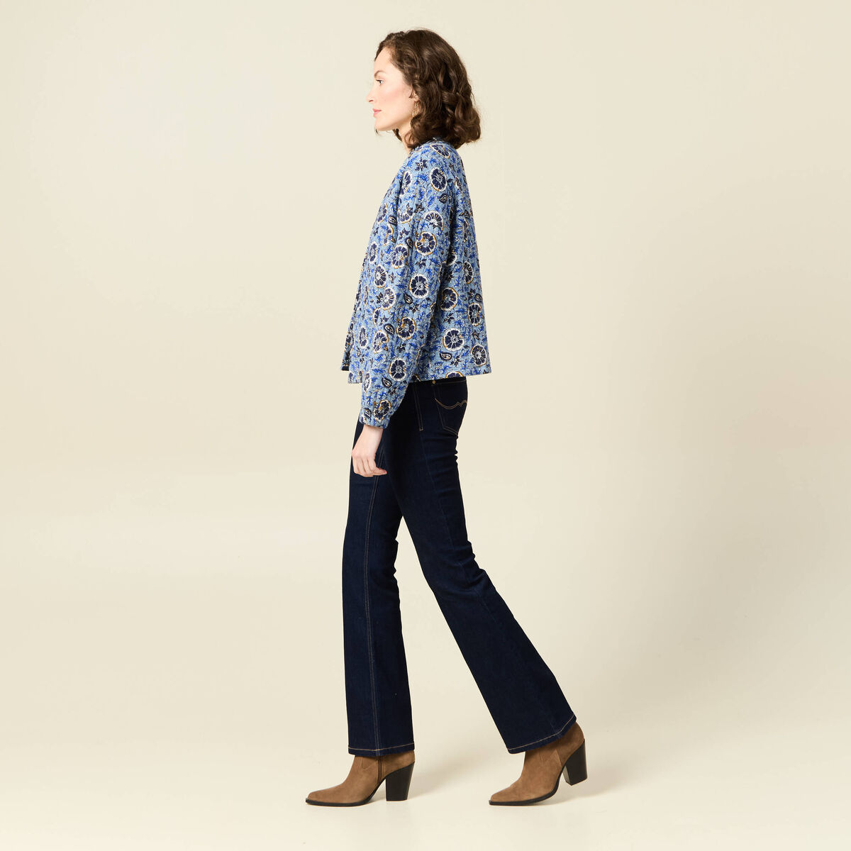 Gilet imprimé manches longues bleu femme
