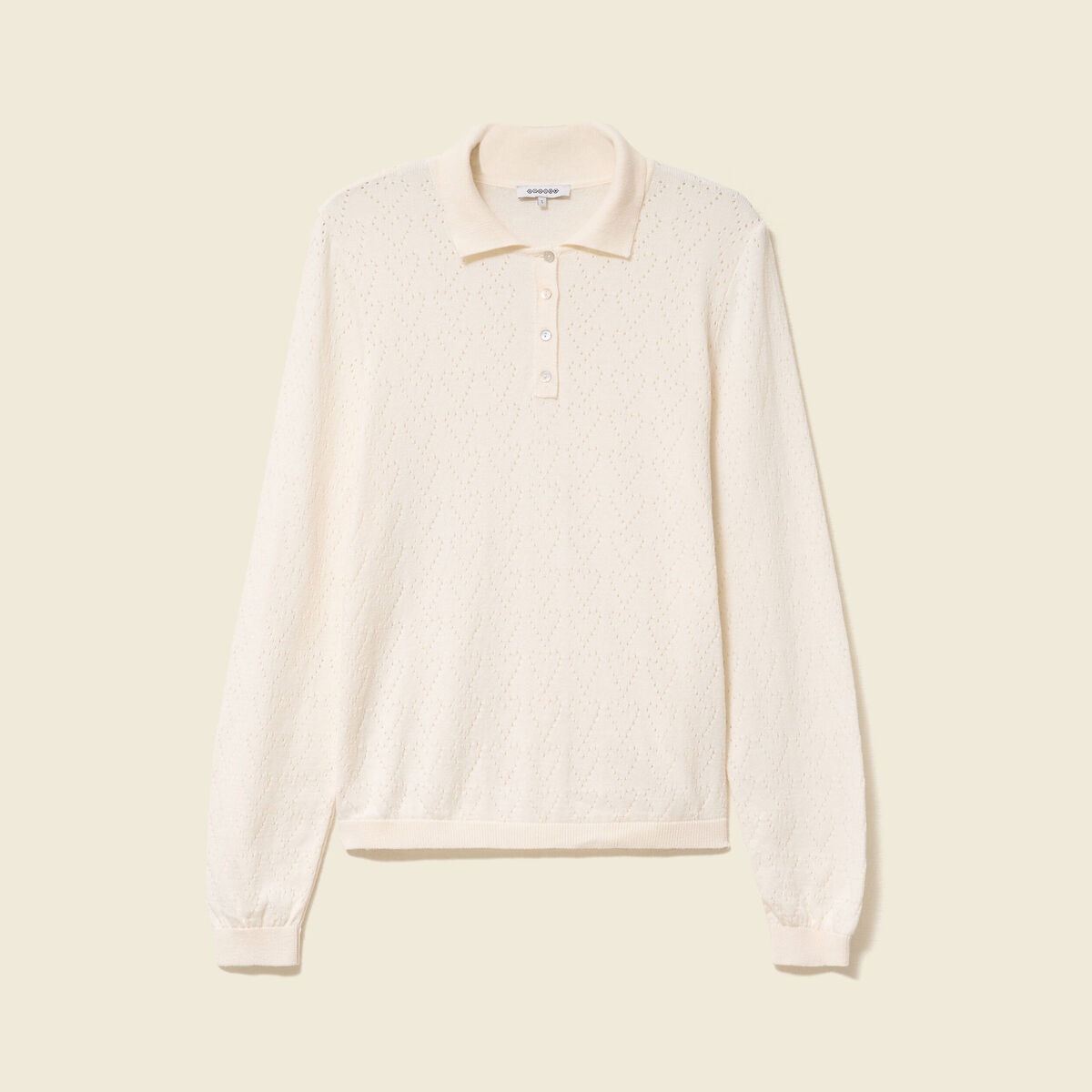 Pull ajouré manches longues en coton ecru femme