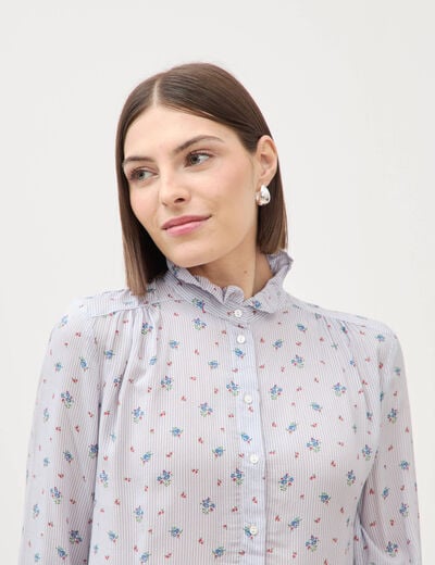 Chemise droite manches longues bleu ciel femme