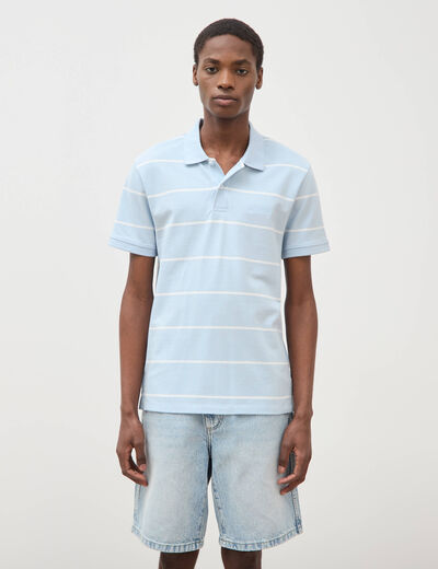 Polo ray&eacute; cintr&eacute; manches courtes bleu ciel homme