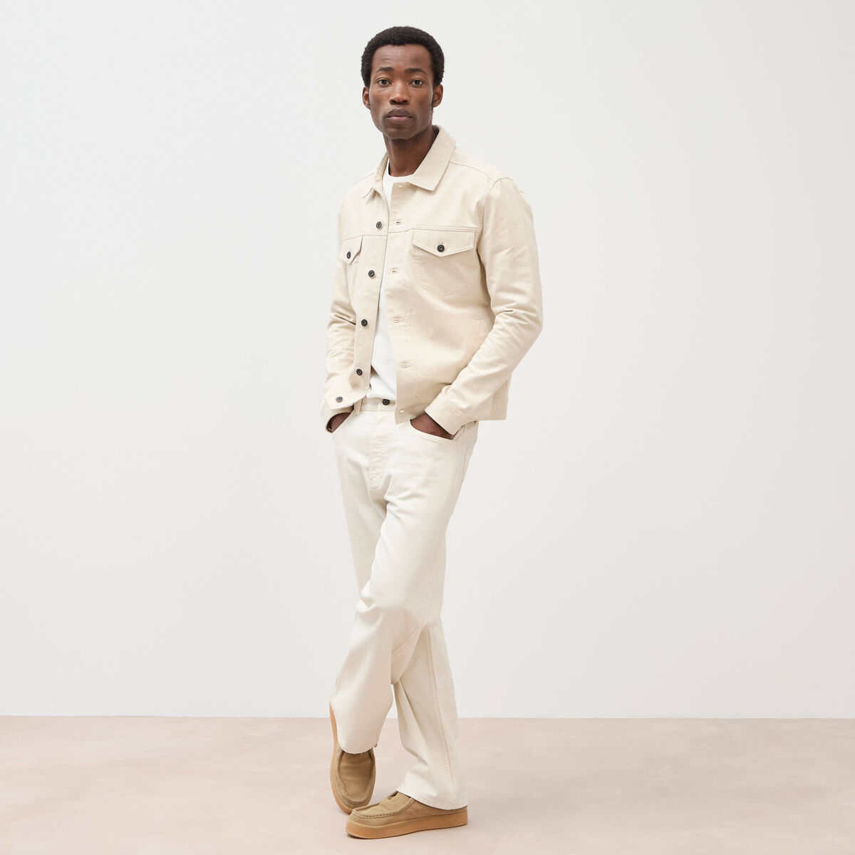 Veste manches longues col classique ecru homme