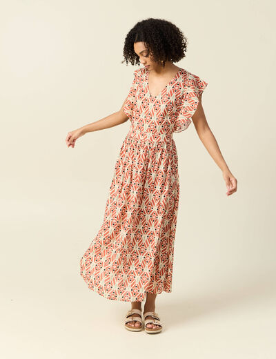 Robe longue droite fluide terracotta femme