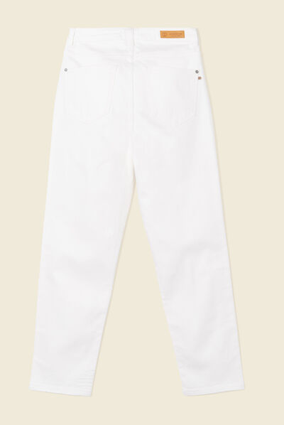 Pantalon straight à broderie denim blanc femme