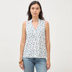Top sans manches col v fluide ecru femme