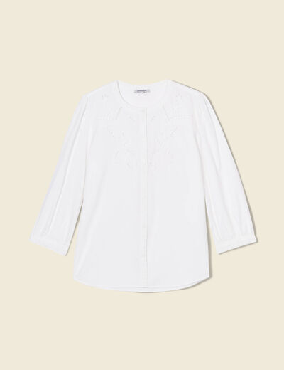 Chemise manches 3/4 brodée ecru femme