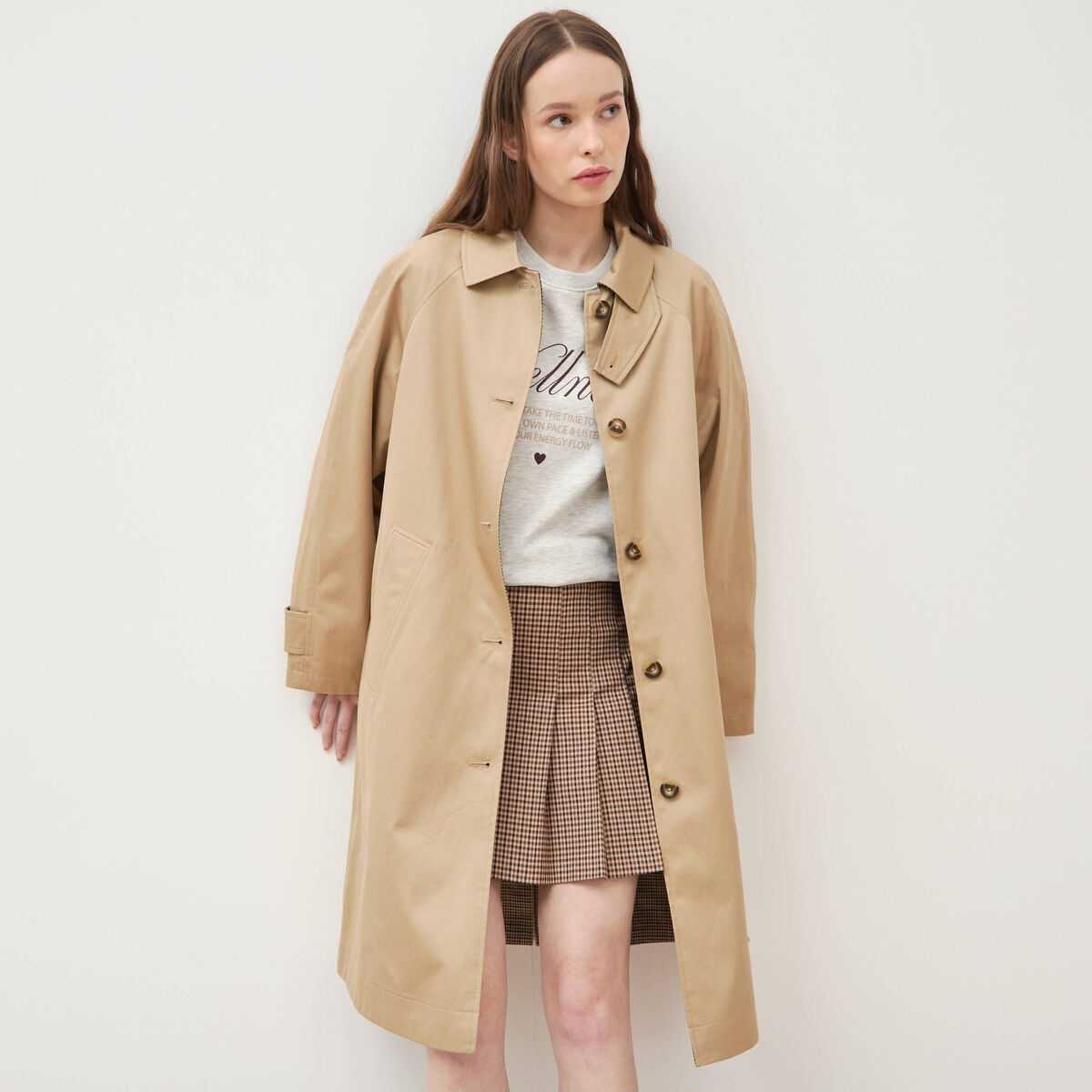Trench long oversize r&eacute;versible beige femme