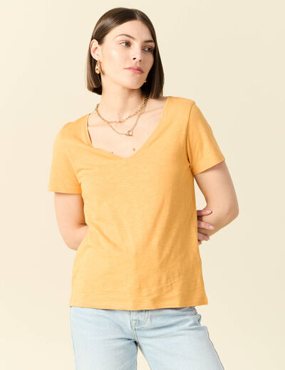 T-shirt manches courtes jaune femme