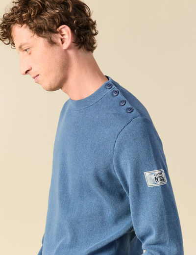 Pull fin col rond manches longues bleu fonc&eacute; homme