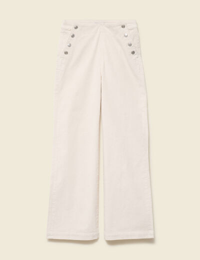 Pantalon large taille haute en velours ivoire femme