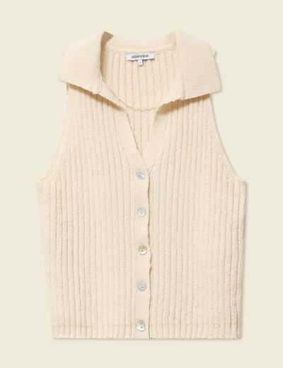 Débardeur tricot sans manches creme femme