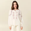 Chemise manches longues brodée creme femme