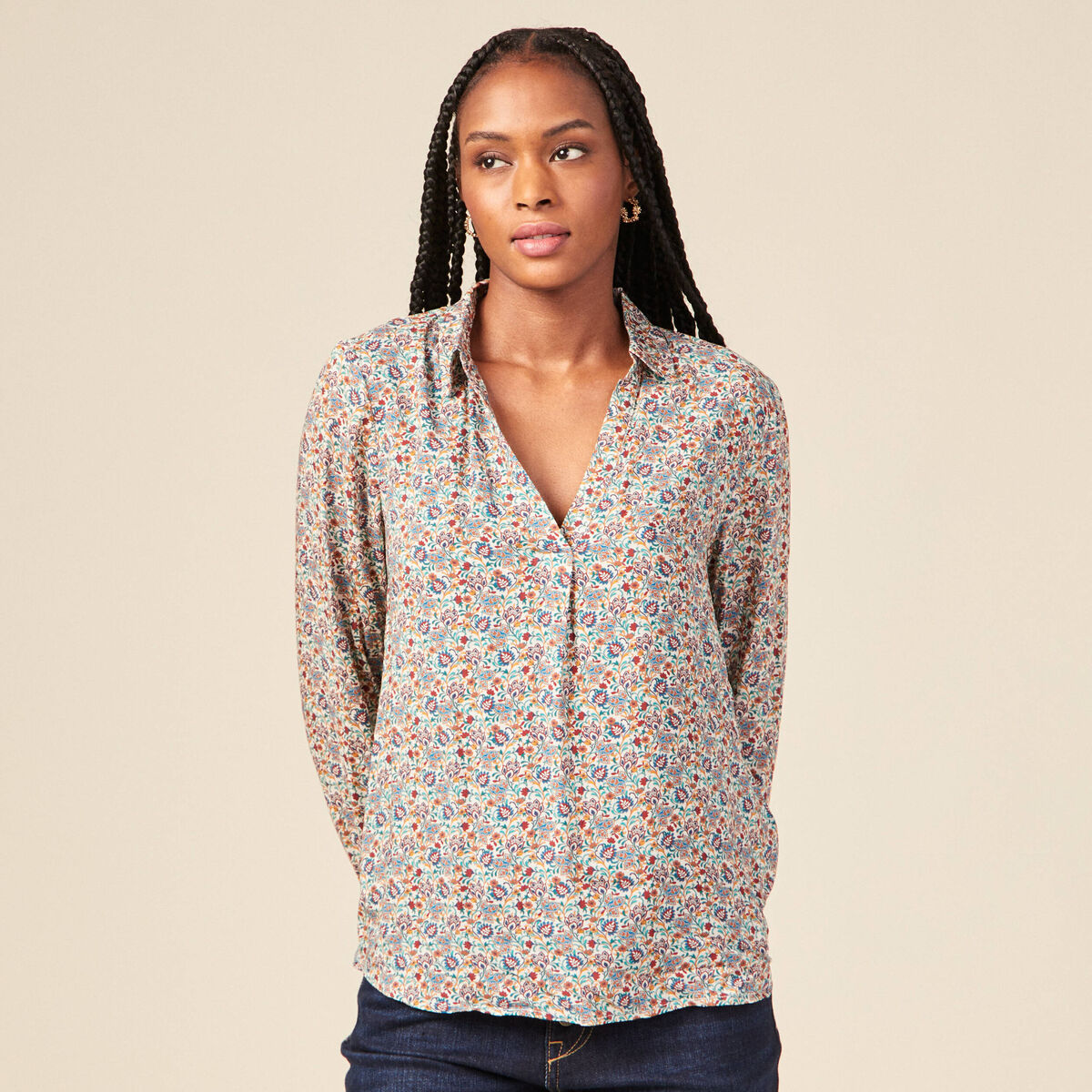 Blouse manches longues bleu turquoise femme
