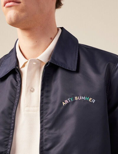 Veste broderie bas resserr&eacute; bleu marine homme