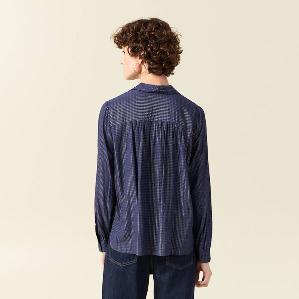 Chemise manches longues fluide bleu marine femme