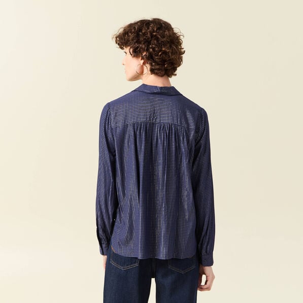 chemise manches longues fluide bleu marine femme Chemise manches longues fluide bleu marine femme