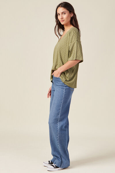 T-shirt manches courtes vert kaki femme